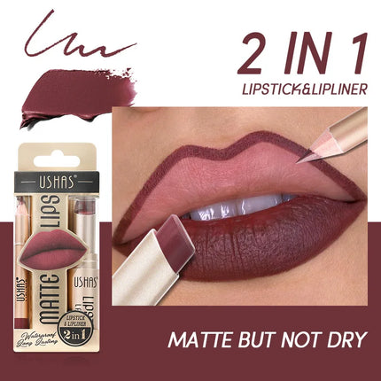 USHAS 12-Color Lipstick Set – Matte Nude & Red Lip Liner Combo