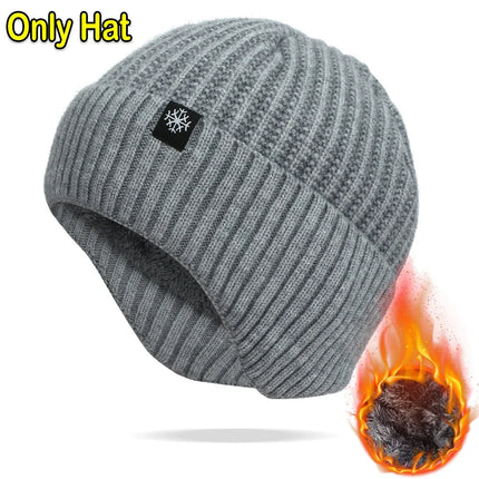 Winter Knitted Plush Hat with Ear Protection – Warm Casual Beanie