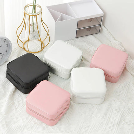 Travel Jewelry Storage Box – PU Leather Single-Layer Zipper Case