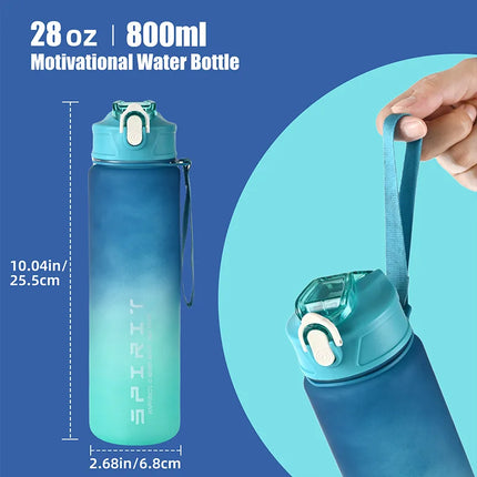 Sports Water Bottle with Time Marker – Leak-Proof Straw Hydration Bottle