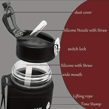 Sports Water Bottle with Time Marker – Leak-Proof Straw Hydration Bottle