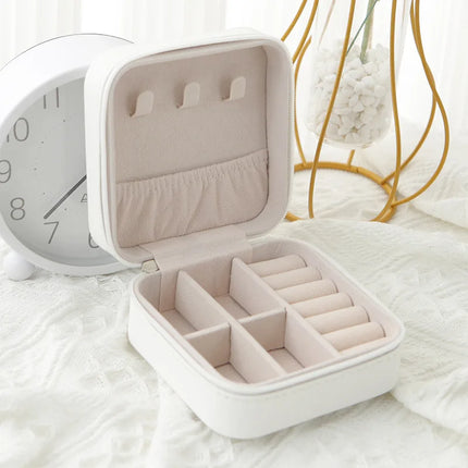 Travel Jewelry Storage Box – PU Leather Single-Layer Zipper Case