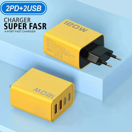 4-Port USB PD Fast Charger – Quick Charge 3.0, 120W Multi-Device Adapter