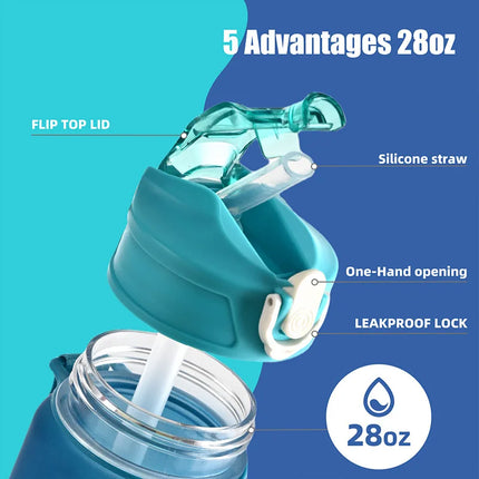 Sports Water Bottle with Time Marker – Leak-Proof Straw Hydration Bottle