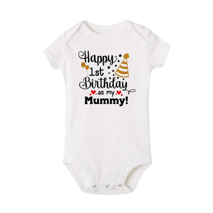 Happy 1st Birthday As My Mummy Baby Bodysuit – Short Sleeve  for Newborns & Toddlers