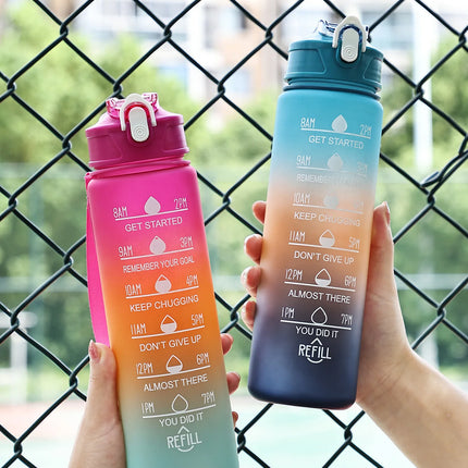 Sports Water Bottle with Time Marker – Leak-Proof Straw Hydration Bottle