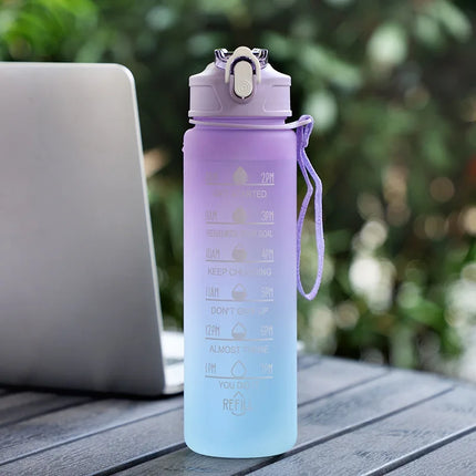 Sports Water Bottle with Time Marker – Leak-Proof Straw Hydration Bottle