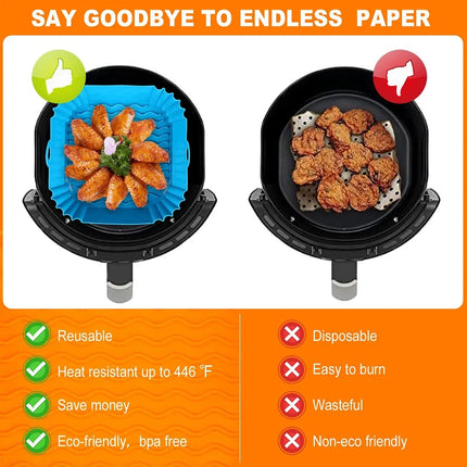 Silicone Air Fryer Pot Tray Food Safe Reusable Square