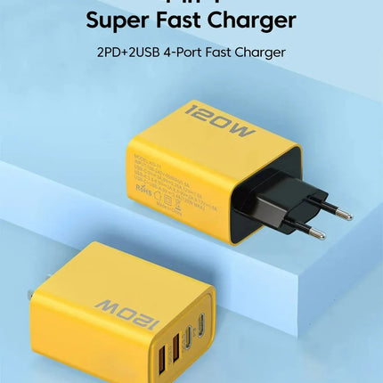 4-Port USB PD Fast Charger – Quick Charge 3.0, 120W Multi-Device Adapter