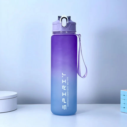 Sports Water Bottle with Time Marker – Leak-Proof Straw Hydration Bottle
