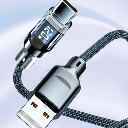 LCD Watt Display Fast Charging Cable – 120W USB-A to Lightning