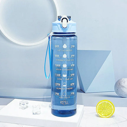 Sports Water Bottle with Time Marker – Leak-Proof Straw Hydration Bottle