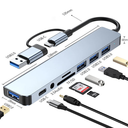 8-in-2 USB-C Hub Docking Station – USB 3.0, Audio & SD Reader