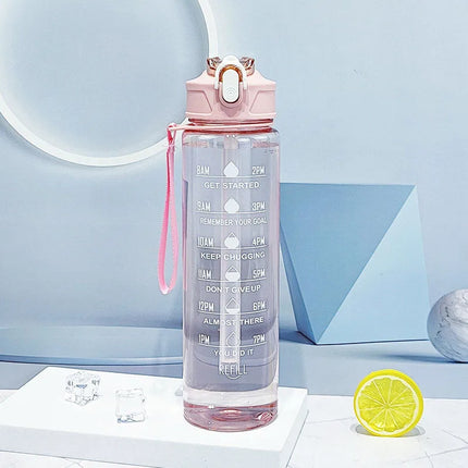 Sports Water Bottle with Time Marker – Leak-Proof Straw Hydration Bottle