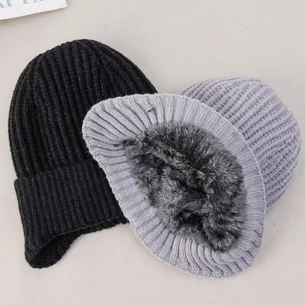 Winter Knitted Plush Hat with Ear Protection – Warm Casual Beanie