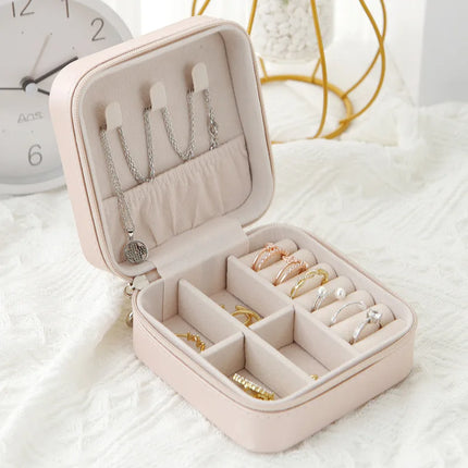 Travel Jewelry Storage Box – PU Leather Single-Layer Zipper Case