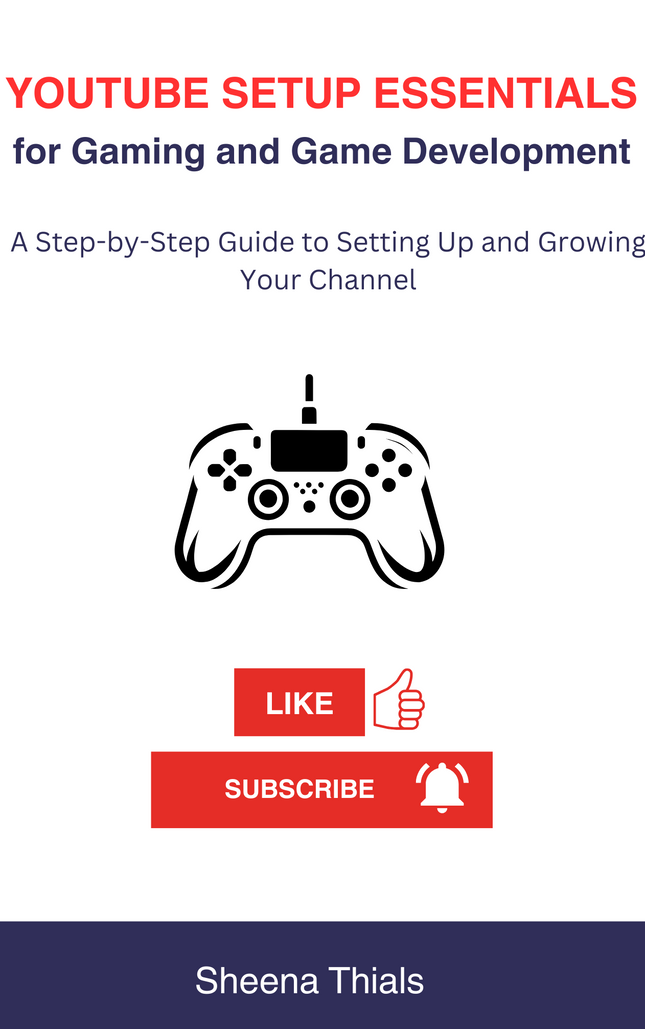 Book cover of 'YouTube Setup Essentials for Gaming and Game Development' with a gaming controller icon and call-to-action buttons.